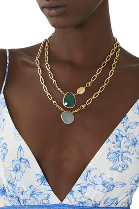 Scapulaire Billy Necklace, Gold-Plated Metal & Green Onyx